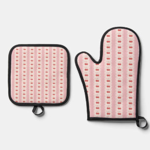 Preppy Cherry Stripes - Pink and Off White Ofenhandschuh & Topflappen-Set