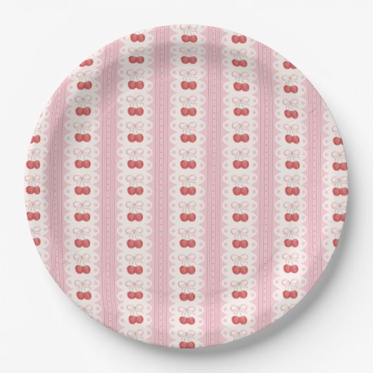 Preppy Cherry Stripes - Pink and Off White Pappteller (Vorderseite)