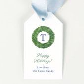Preppy Chic Boxwood Wreath Monogram Happy Holidays Geschenkanhänger