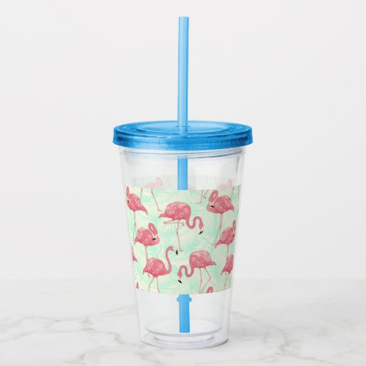 Preppy Chic Elegant rosa Flamingo Muster Acryltrinkbecher (Vorderseite)