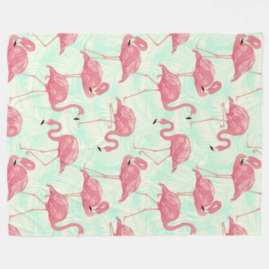 Preppy Chic Elegant rosa Flamingo Muster Fleecedecke (Vorderseite (Horizontal))