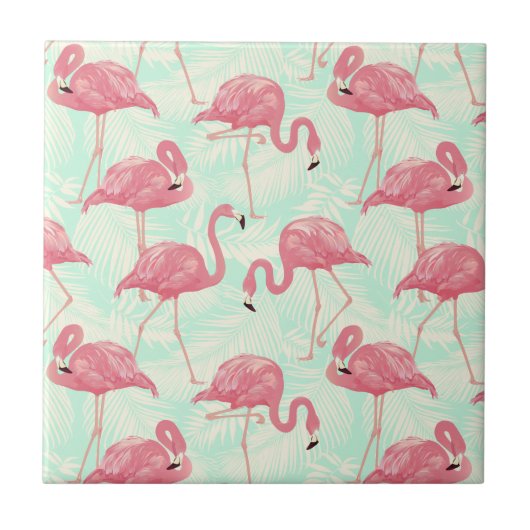 Preppy Chic Elegant rosa Flamingo Muster Fliese (Vorderseite)