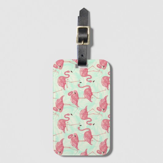 Preppy Chic Elegant rosa Flamingo Muster Gepäckanhänger (Vorderseite Vertikal)