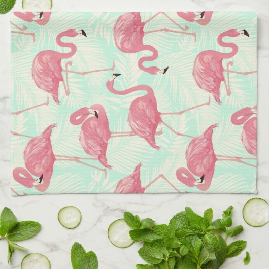 Preppy Chic Elegant rosa Flamingo Muster Geschirrtuch (Gefaltet)
