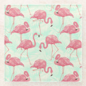 Preppy Chic Elegant rosa Flamingo Muster Glasuntersetzer (Vorderseite)