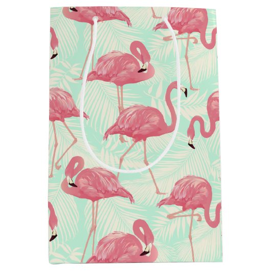 Preppy Chic Elegant rosa Flamingo Muster Mittlere Geschenktüte (Vorderseite)