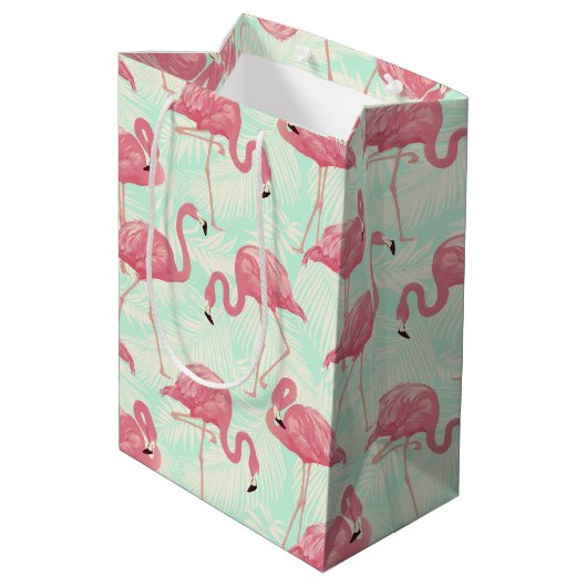 Preppy Chic Elegant rosa Flamingo Muster Mittlere Geschenktüte (Rückseite Schrägansicht)