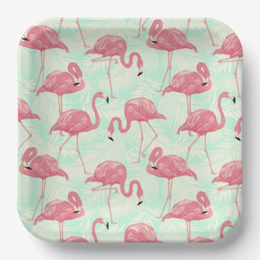 Preppy Chic Elegant rosa Flamingo Muster Pappteller (Vorderseite)