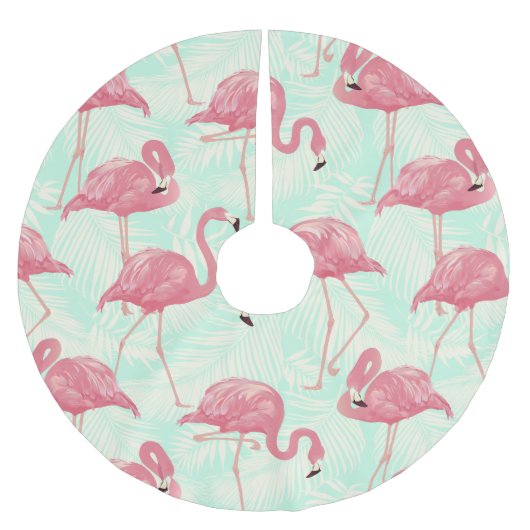 Preppy Chic Elegant rosa Flamingo Muster Polyester Weihnachtsbaumdecke (Vorderseite)