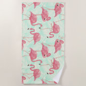 Preppy Chic Elegant rosa Flamingo Muster Strandtuch (Vorderseite)