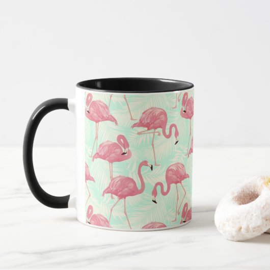 Preppy Chic Elegant rosa Flamingo Muster Tasse (Mit Donut)