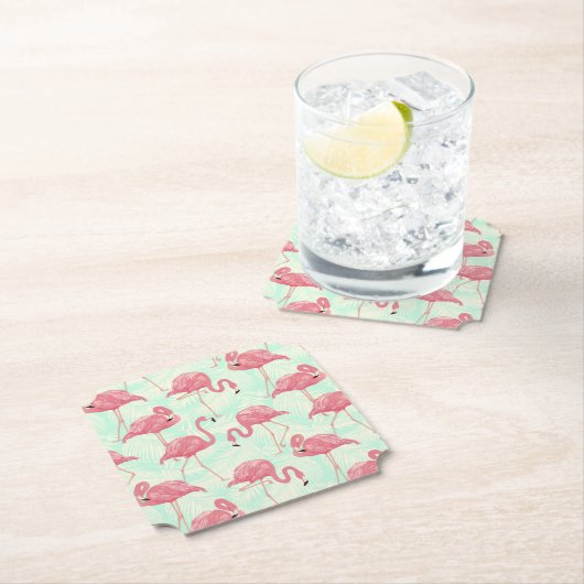 Preppy Chic Elegant rosa Flamingo Muster Untersetzer (Vor Ort)