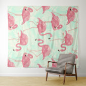 Preppy Chic Elegant rosa Flamingo Muster Wandteppich (Beispiel (Horizontal))