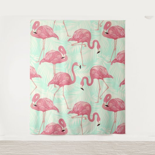 Preppy Chic Elegant rosa Flamingo Muster Wandteppich (Vorderseite)