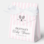 Preppy Chic Pink Stripes Baby Dusche Tennis Thema Geschenkschachtel (Vorderseite)
