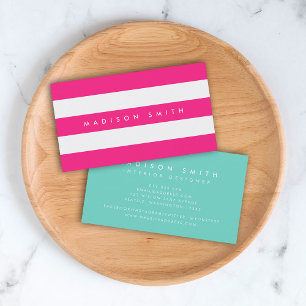 Preppy Chic Pink und White Stripes mit Türkis Visitenkarte