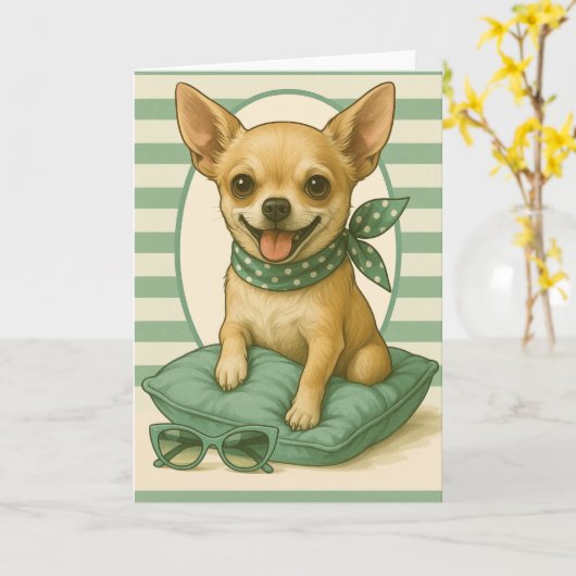 Preppy Chihuahua Karte (Gelbe Blume)