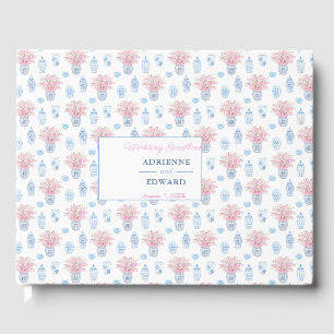 Preppy Chinese Jars Navy Blue and Pink Wedding Gästebuch