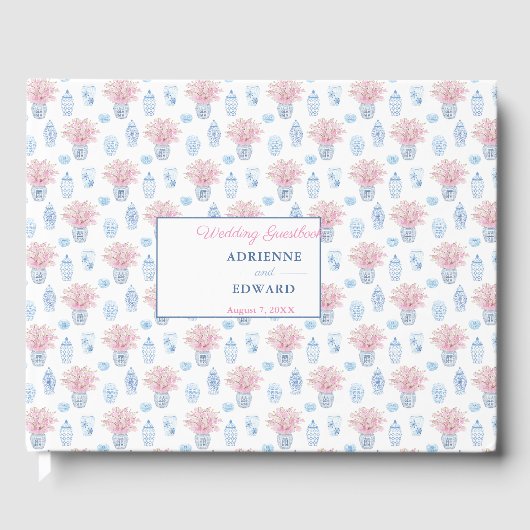 Preppy Chinese Jars Navy Blue and Pink Wedge Gue Gästebuch (Vorderseite)