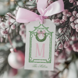 Preppy Chinoiserie Christmas Pagoda Monogram Geschenkanhänger