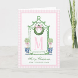 Preppy Chinoiserie Christmas Pagoda Monogram Karte