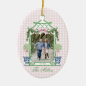 Preppy Chinoiserie Christmas Pagoda Monogram Keramik Ornament (Vorne)