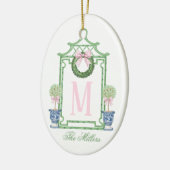 Preppy Chinoiserie Christmas Pagoda Monogram Keramik Ornament (Links)