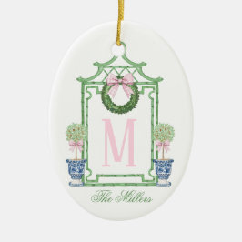 Preppy Chinoiserie Christmas Pagoda Monogram Keramik Ornament