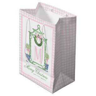 Preppy Chinoiserie Christmas Pagoda Monogram Mittlere Geschenktüte