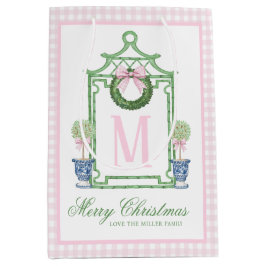 Preppy Chinoiserie Christmas Pagoda Monogram Mittlere Geschenktüte