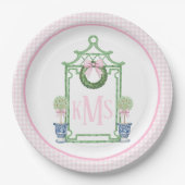Preppy Chinoiserie Christmas Pagoda Monogram Pappteller (Vorderseite)