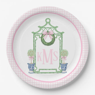 Preppy Chinoiserie Christmas Pagoda Monogram Pappteller