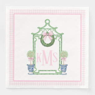 Preppy Chinoiserie Christmas Pagoda Monogram Serviette
