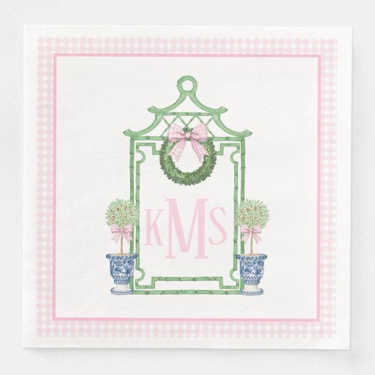 Preppy Chinoiserie Christmas Pagoda Monogram Serviette (Vorderseite)