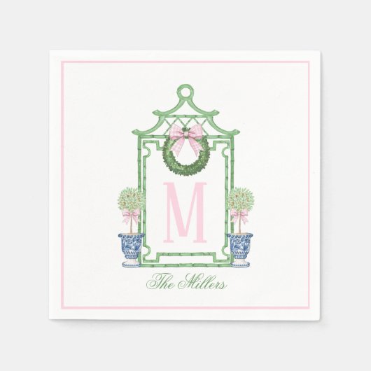 Preppy Chinoiserie Christmas Pagoda Monogram Serviette (Vorderseite)