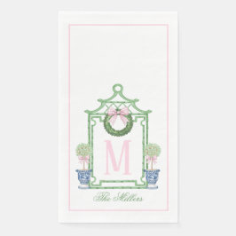 Preppy Chinoiserie Christmas Pagoda Monogram Serviette