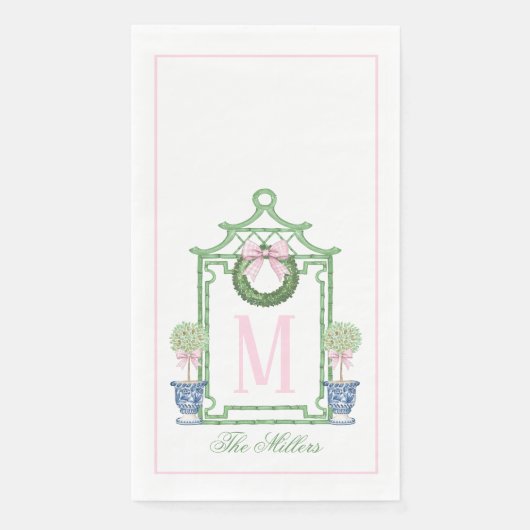Preppy Chinoiserie Christmas Pagoda Monogram Serviette (Vorderseite)