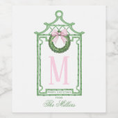 Preppy Chinoiserie Christmas Pagoda Monogram Weinetikett (Einzelnes Label)