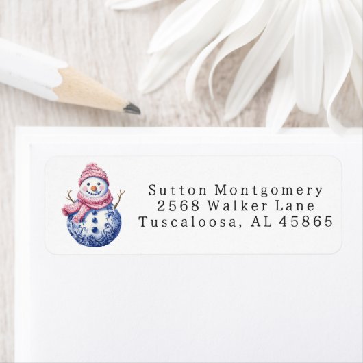 Preppy Chinoiserie Christmas Snowman Adresse (Insitu)