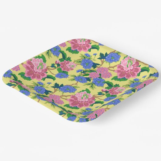 Preppy Chinoiserie floral Pappteller (Gewinkelt)