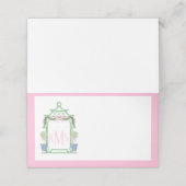Preppy Chinoiserie Pagoda Monogramm Platzkarte (Außenseite Aufgefaltet)