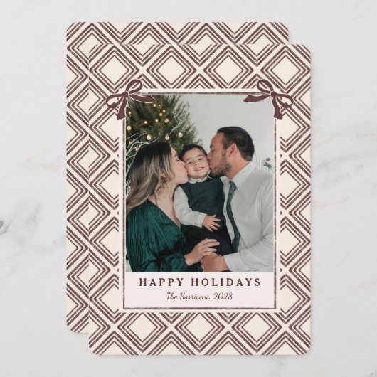 Preppy Chocolate Diamond Pattern Holiday Card (Vorne/Hinten)