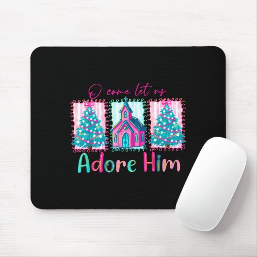 Preppy Christian Retro Christmas Oh Come Let Us Ad Mousepad (Mit Mouse)