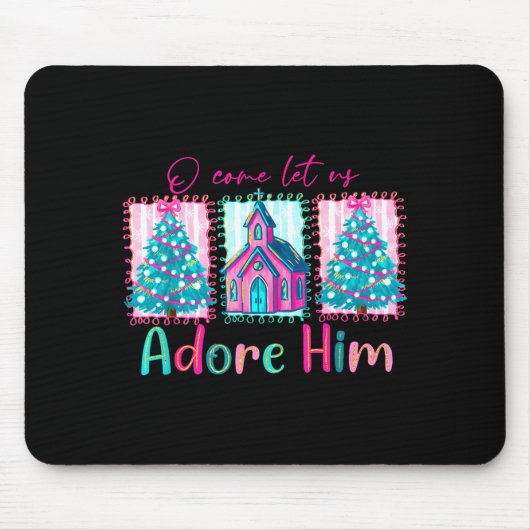 Preppy Christian Retro Christmas Oh Come Let Us Ad Mousepad (Vorne)
