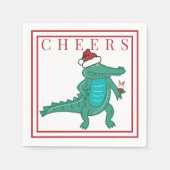 Preppy Christmas Alligator Santa Wine Cheers Serviette (Vorderseite)