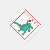 Preppy Christmas Alligator Santa Wine Cheers Serviette (Ecke)