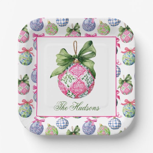 Preppy Christmas Baubles Ornamente Personalisiert Pappteller (Vorderseite)