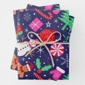 Preppy Christmas Characters mit Bogen auf dunkelbl Geschenkpapier Set (Beispiel)