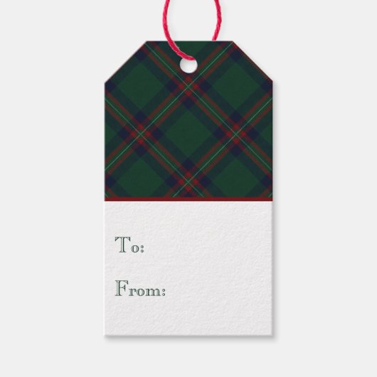 Preppy Christmas Dark Green Plaid Wrapping Paper Geschenkanhänger (Vorderseite)