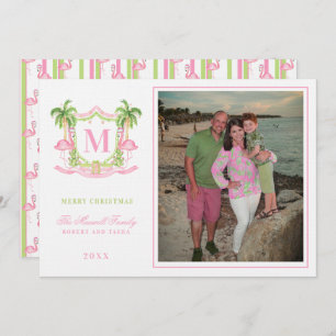 Preppy Christmas Flamingo Wappen Monogram Einladung